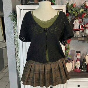 Black Knitted Short Sleeve Cardigan Blouse Medium Open Front